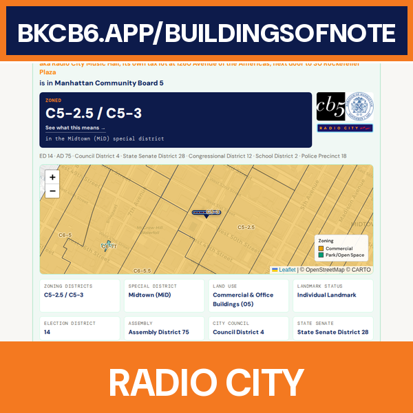 Radio City Music Hall address card